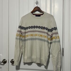 Nautica Men's Cream Sweater with Multicolor Norwegian Pattern